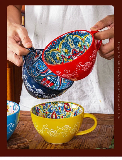 Unique Bohemian Pattern Ceramic Cup – Large 400ml Capacity