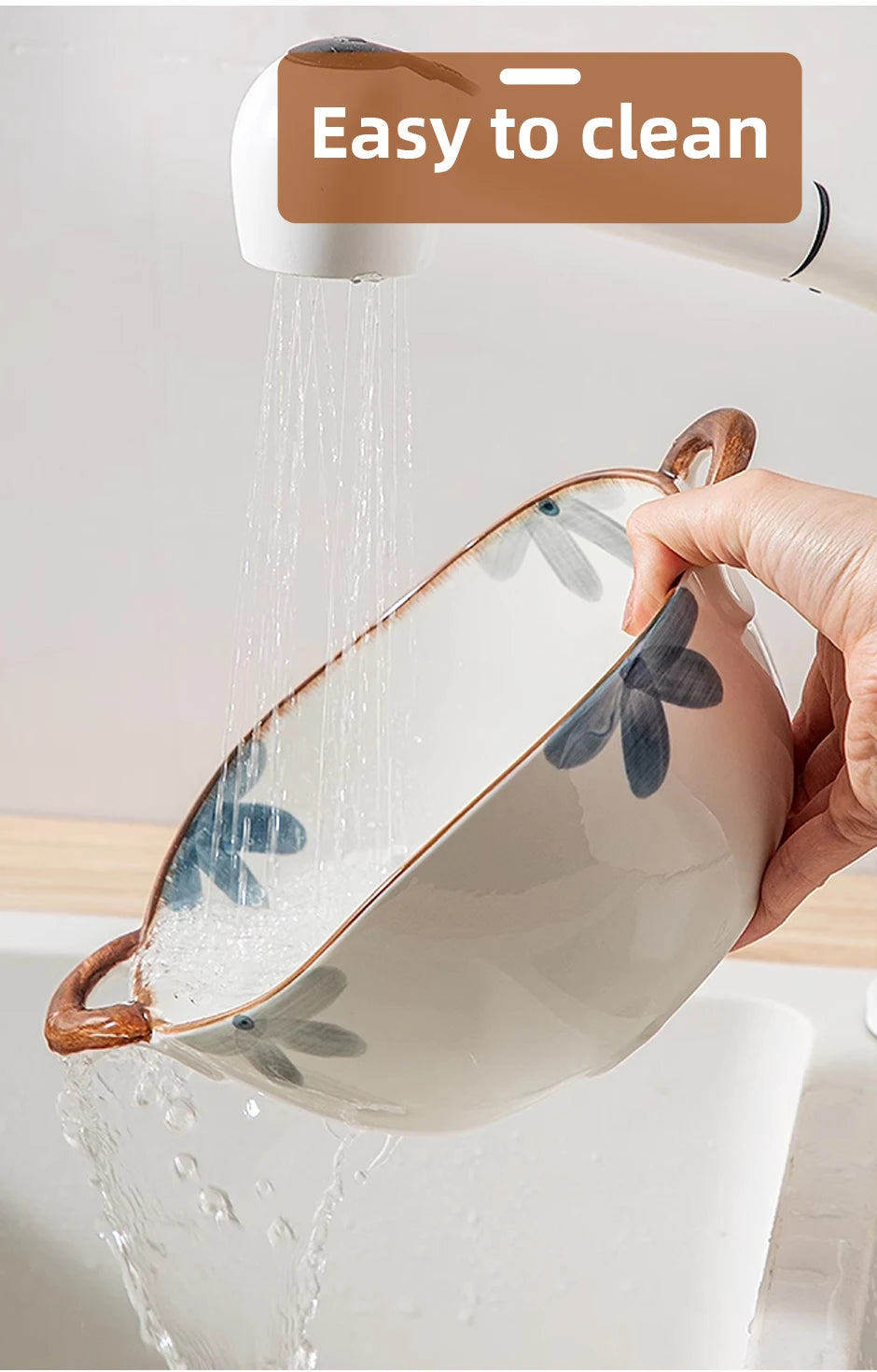 1500ml Household Ceramic Soup Bowl, Salad bowl with Double Handles – Large Capacity