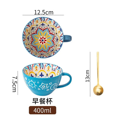 Unique Bohemian Pattern Ceramic Cup – Large 400ml Capacity