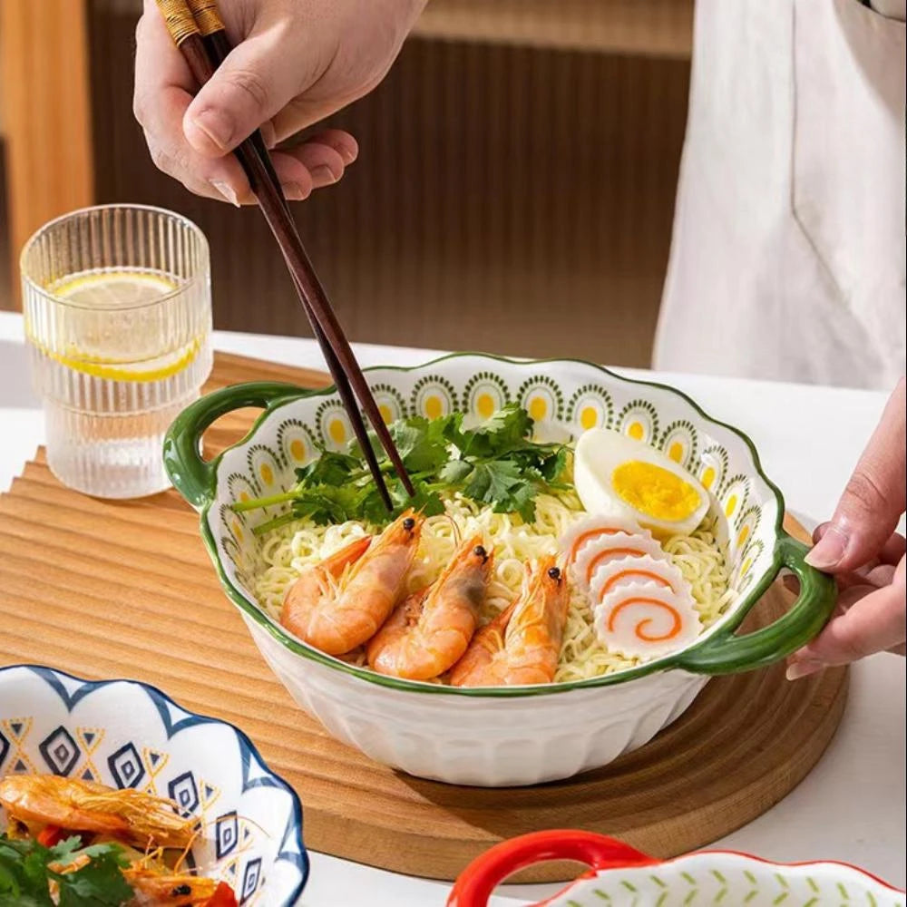 Large Capacity Ceramic Soup Bowl with Handle – 1L