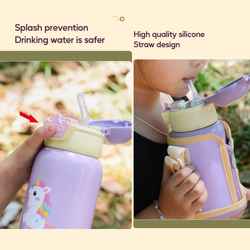 500ML Kids Thermos Bottle with Strap & Carry Bag