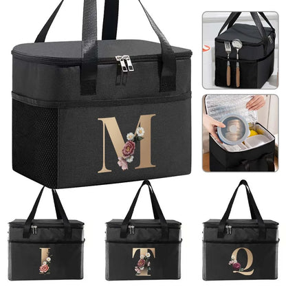personalized gold letter printing picnic Bag Portable Lunch Bags Insulated Cooler Bag