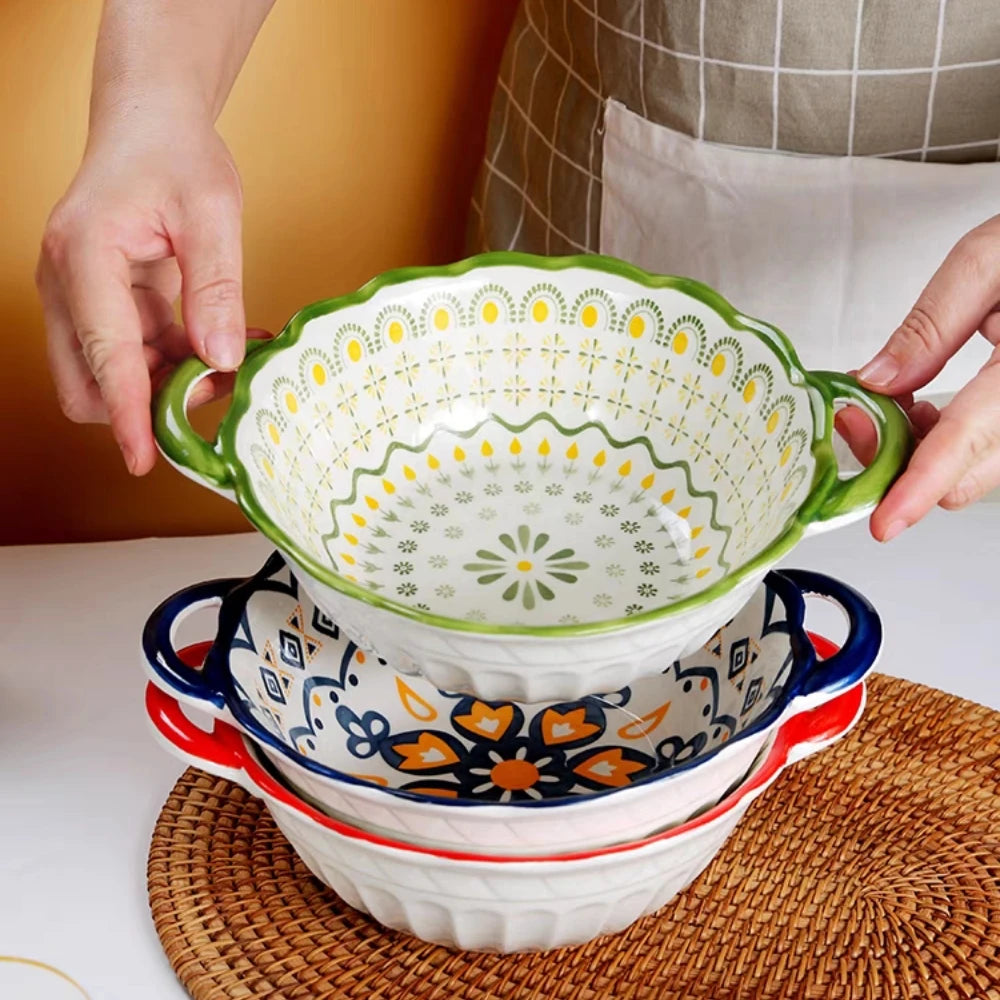 Large Capacity Ceramic Soup Bowl with Handle – 1L