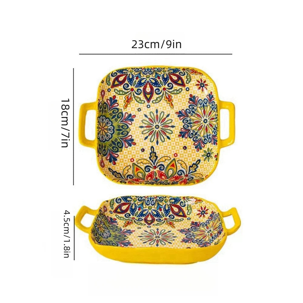 Bohemian Style Ceramic Plate – 9 Inch Pasta, Salad & Food Dish