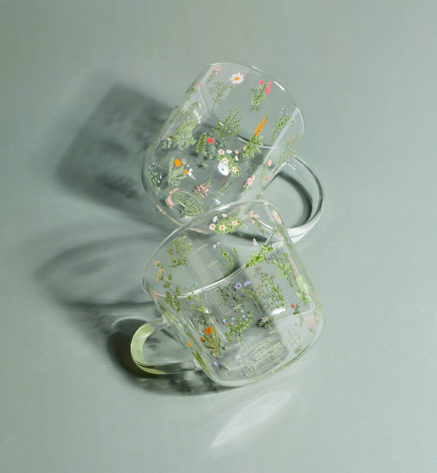 Green Botanical Pattern Borosilicate Glass Cup – 450ml & 500ml Sizes Available