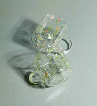 Green Botanical Pattern Borosilicate Glass Cup – 450ml & 500ml Sizes Available