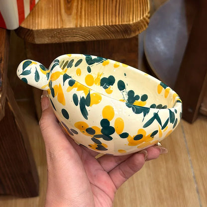Unique Colorful Ink-Splashed Ceramic Bowl- cup with Handle