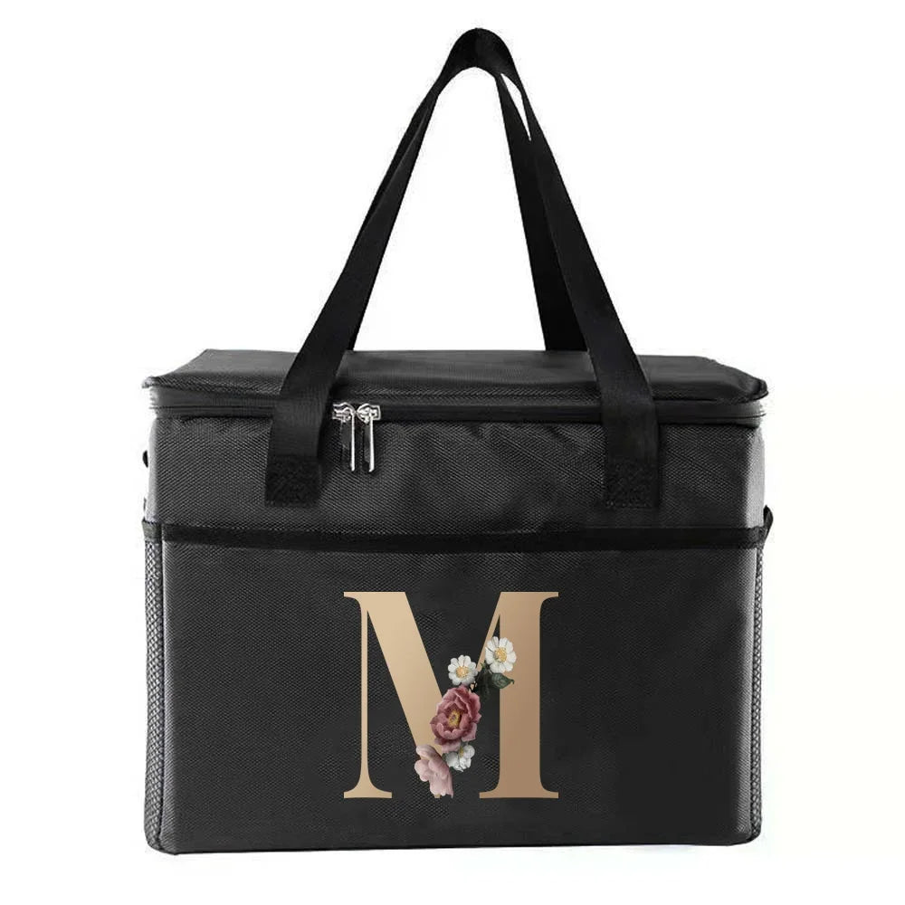 personalized gold letter printing picnic Bag Portable Lunch Bags Insulated Cooler Bag