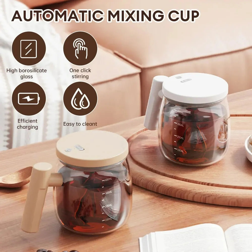 Electric Mixing Cups for Drinks – Self-Stirring Portable Glass Mug (400ml)