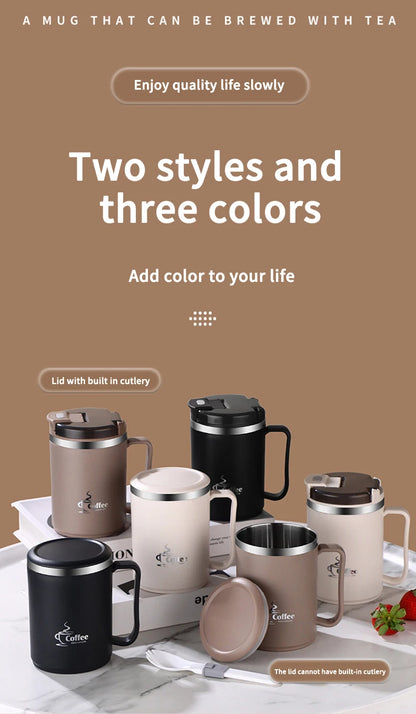 Double-Wall Thermal Coffee Cup With Strainer&Spoon Portable Leak Proof Coffee Mug