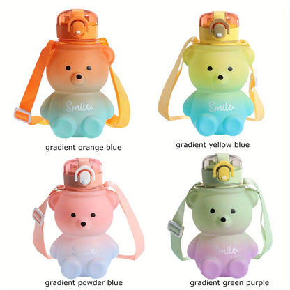 Cute Bear Shape Water Bottle with Straw & Shoulder Strap