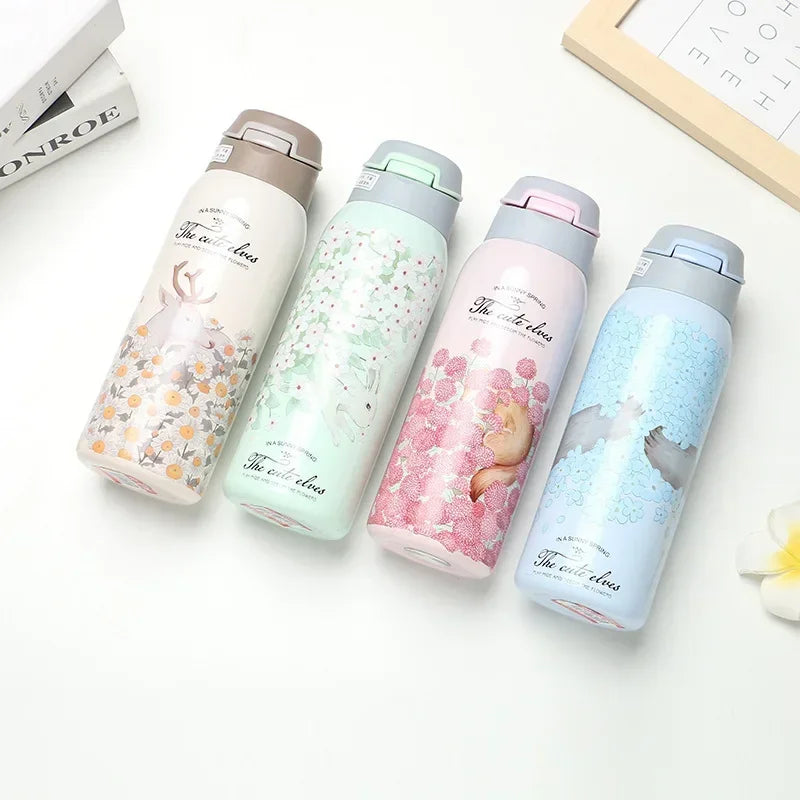 Cute printed Kids Insulated water bottle with straw