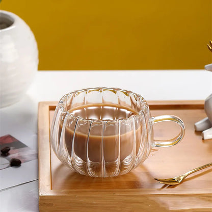 Stripe Coffee & Tea Mug – Double Wall Borosilicate Glass Cup