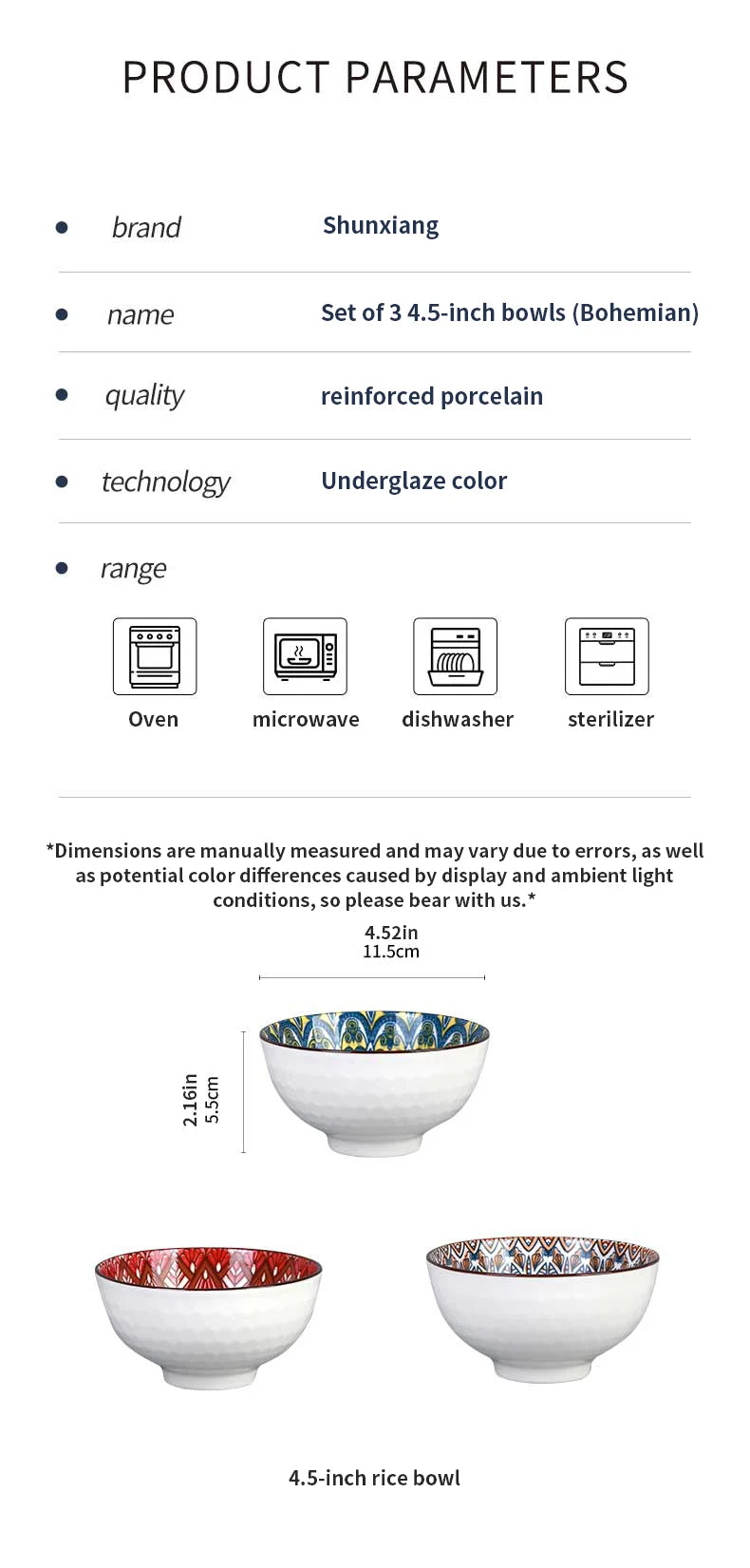 3Pcs Ceramic Bowl Set – 4.5-Inch Dessert or Soup Bowls