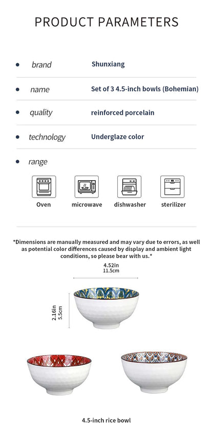 3Pcs Ceramic Bowl Set – 4.5-Inch Dessert or Soup Bowls