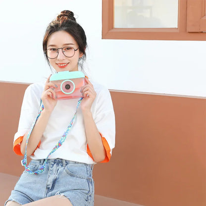 Cute Camera Shaped Water Bottle with Straw & Crossbody Strap