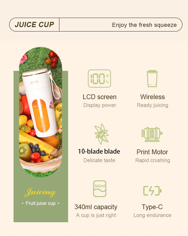 Powerful Portable Blender smoothies / Juicer travel cup Rechargeable Lcd Display
