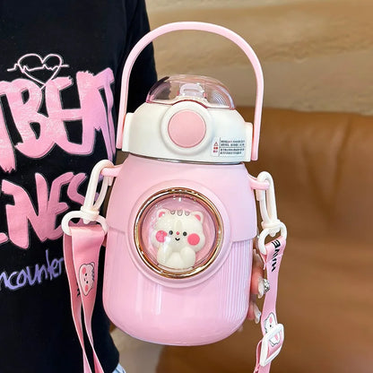 Thermos bottle-Thermal Insulated Bottle with build-n straw and strap