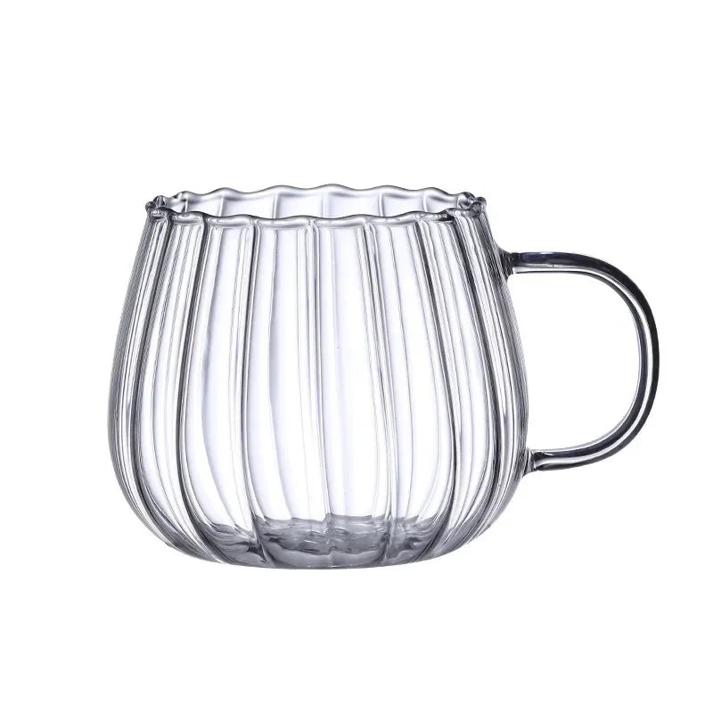 400ml High Borosilicate Glass Cup – Creative Striped Pumpkin-Shaped Mug