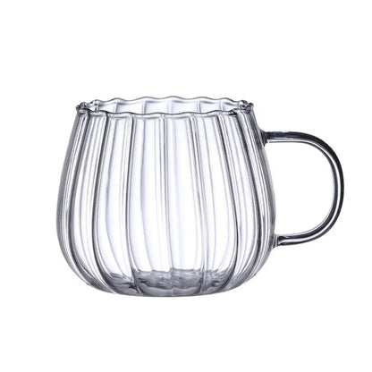 400ml High Borosilicate Glass Cup – Creative Striped Pumpkin-Shaped Mug