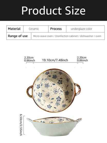 Beautiful Ceramic Pottery Bowl – Floral Rustic Pattern with Handle (7.5 Inch)