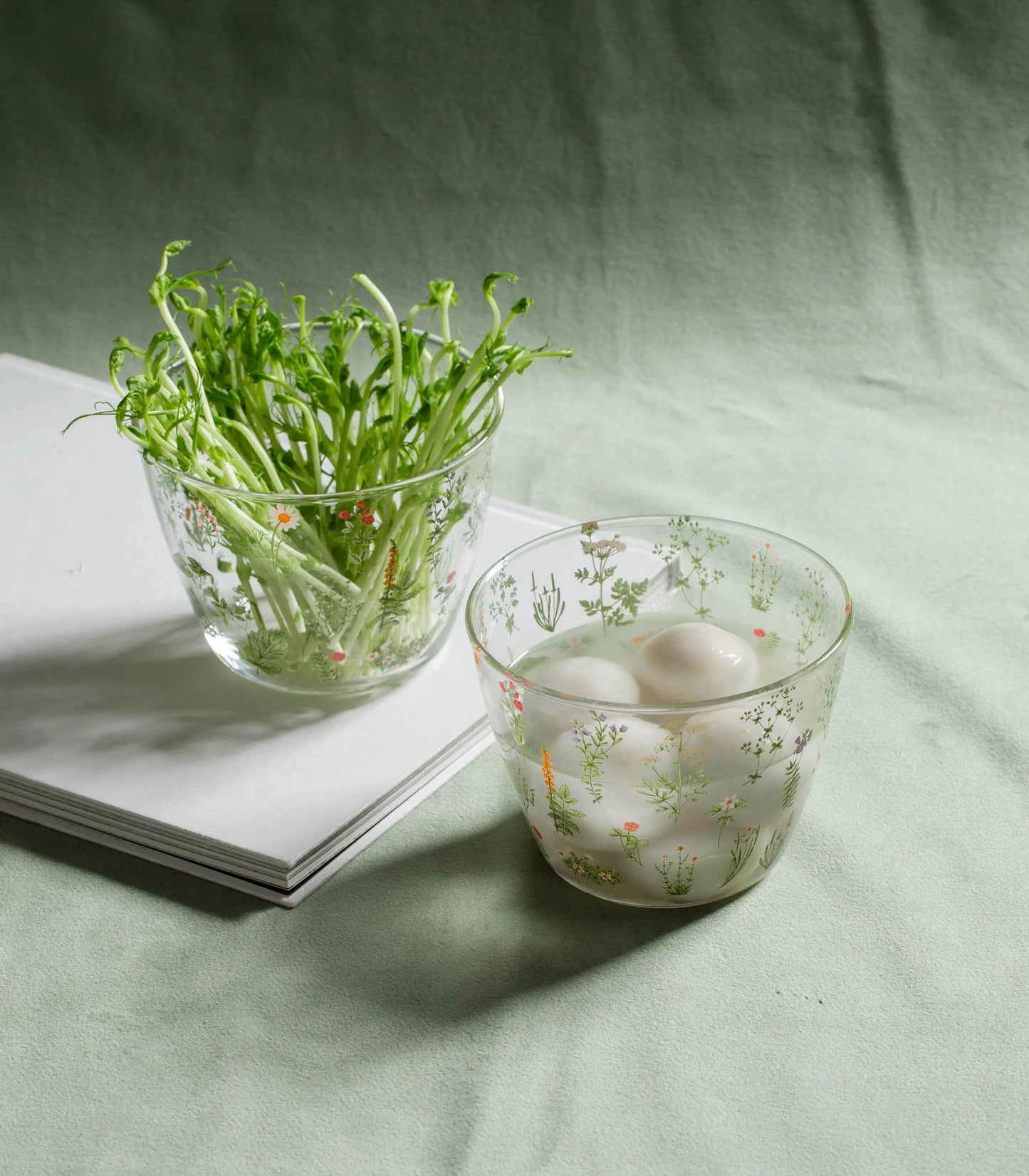 Green Botanical Pattern Borosilicate Glass Cup – 450ml & 500ml Sizes Available