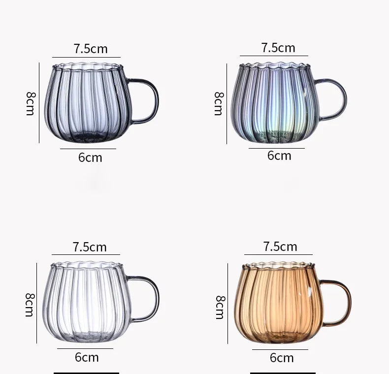 400ml High Borosilicate Glass Cup – Creative Striped Pumpkin-Shaped Mug