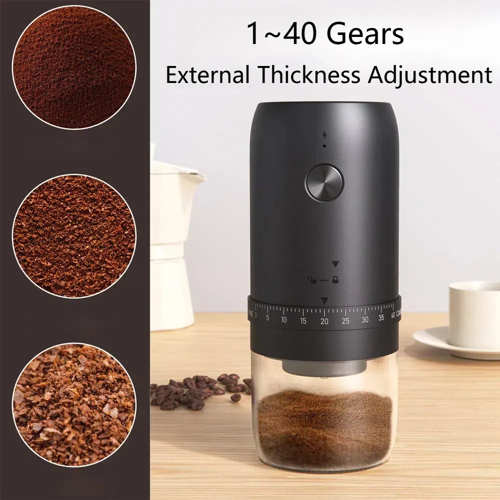 Portable Electric Coffee Bean Grinder – 40 Gears Adjustable, Rechargeable & Powerful