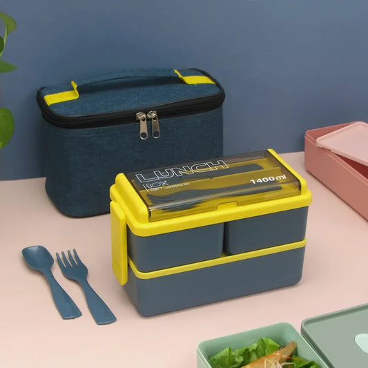 Set of Double Layer Lunch Box with Storage Bag Leakproof Microwave safe