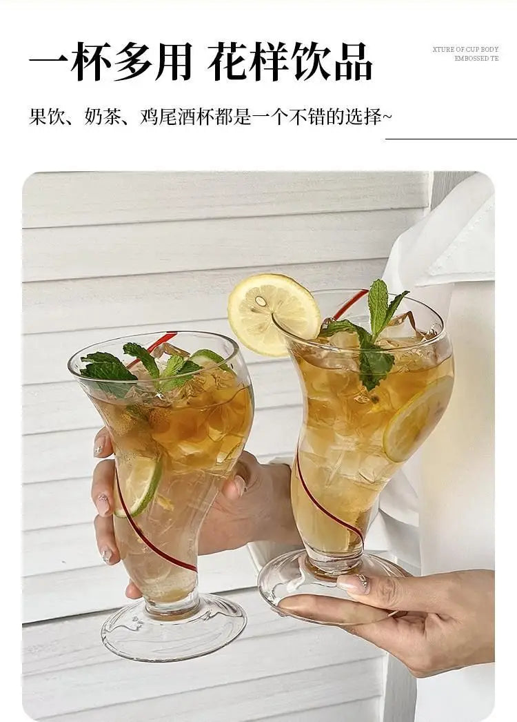 Premium Creative Design Glass Cup – 470ml Unique Drinkware