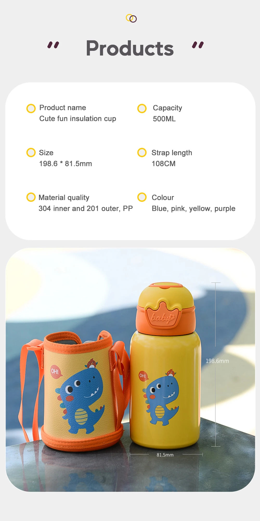 500ML Kids Thermos Bottle with Strap & Carry Bag