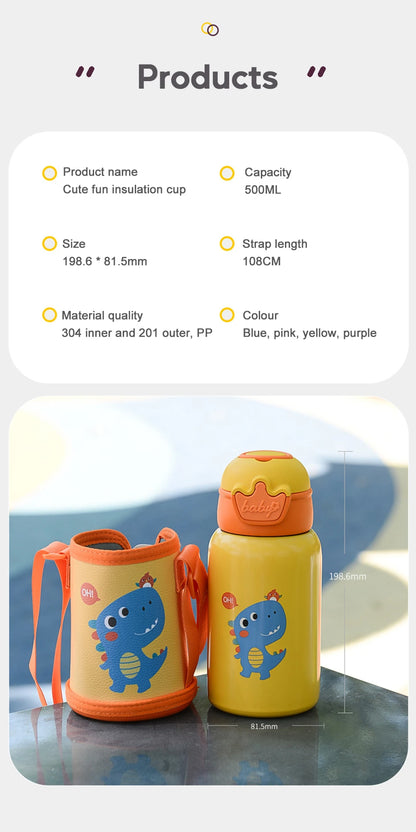 500ML Kids Thermos Bottle with Strap & Carry Bag