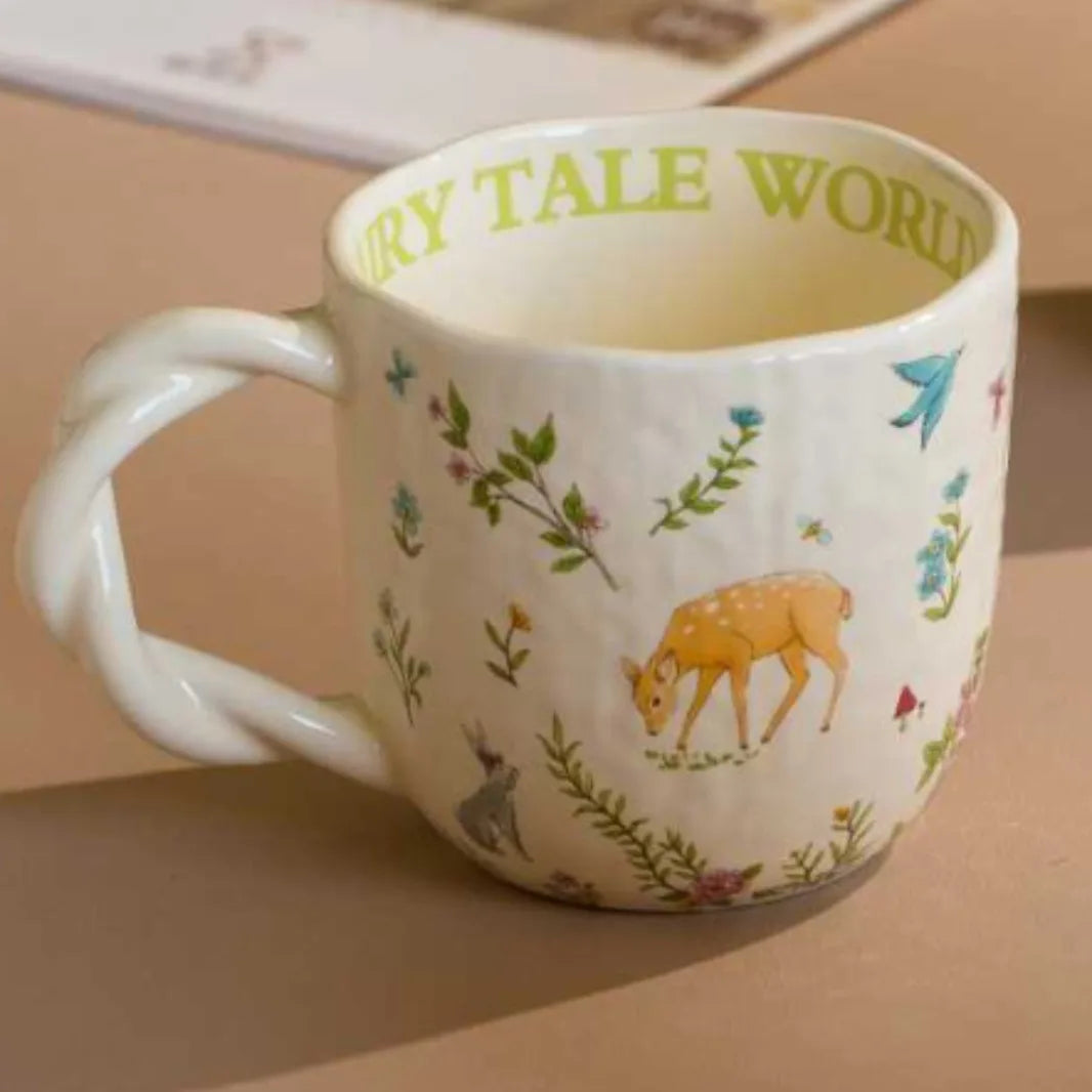 Cute Ceramic Cup with Creative Fried Dough Twist Handle