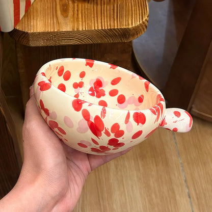 Unique Colorful Ink-Splashed Ceramic Bowl- cup with Handle
