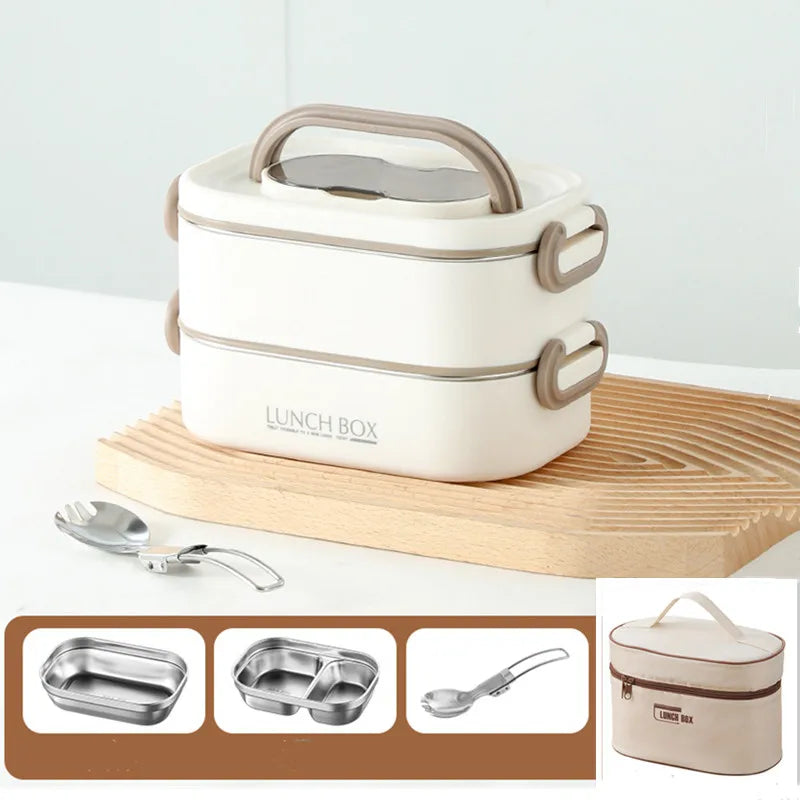 1500ml Double Layers Lunch Box With Insulation Bag Leak-Proof Bento Box