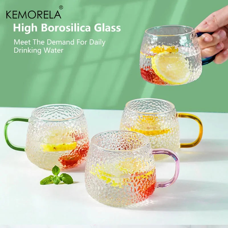 400ml Hammer Pattern Air Bubble Glass Cup – Color Handle