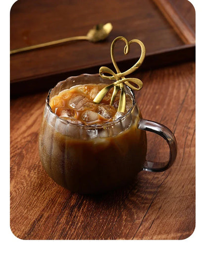 400ml High Borosilicate Glass Cup – Creative Striped Pumpkin-Shaped Mug