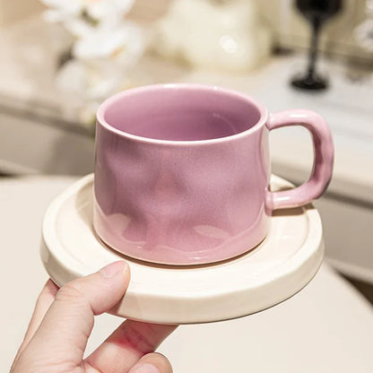 300ML Ceramic Coffee Mug with Saucer Set – Elegant Design in 3 Colors