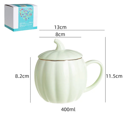 400ml Pumpkin Shape Mug with Lid – Multi-Purpose Pastel Ceramic Cup