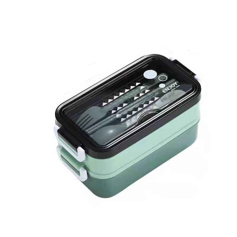 Double-layer Lunch Box With Fork Chopsticks And Spoon 1400ml
