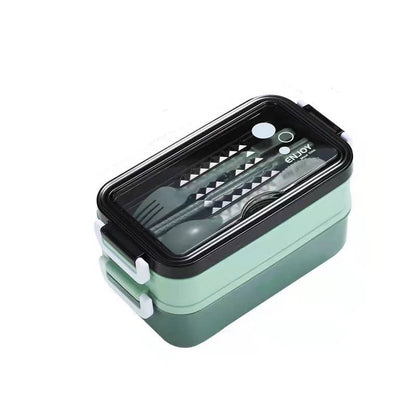 Double-layer Lunch Box With Fork Chopsticks And Spoon 1400ml