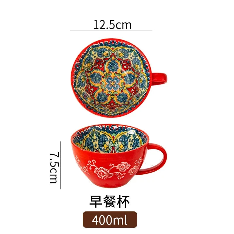 Unique Bohemian Pattern Ceramic Cup – Large 400ml Capacity