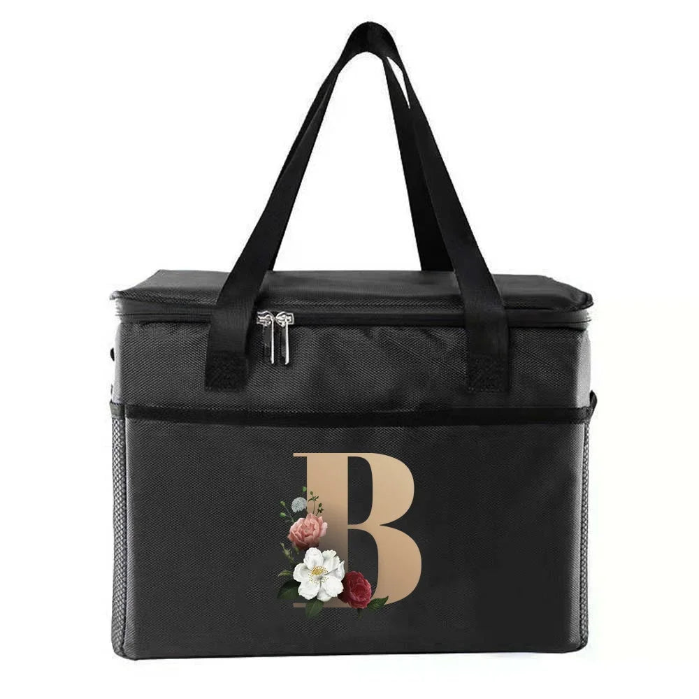personalized gold letter printing picnic Bag Portable Lunch Bags Insulated Cooler Bag