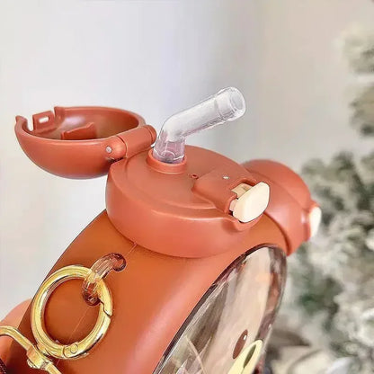 750ML Cute Water Bottle with Straw & Removable Strap