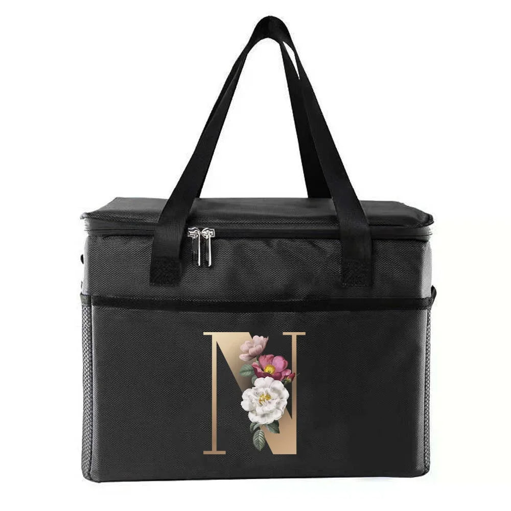 personalized gold letter printing picnic Bag Portable Lunch Bags Insulated Cooler Bag