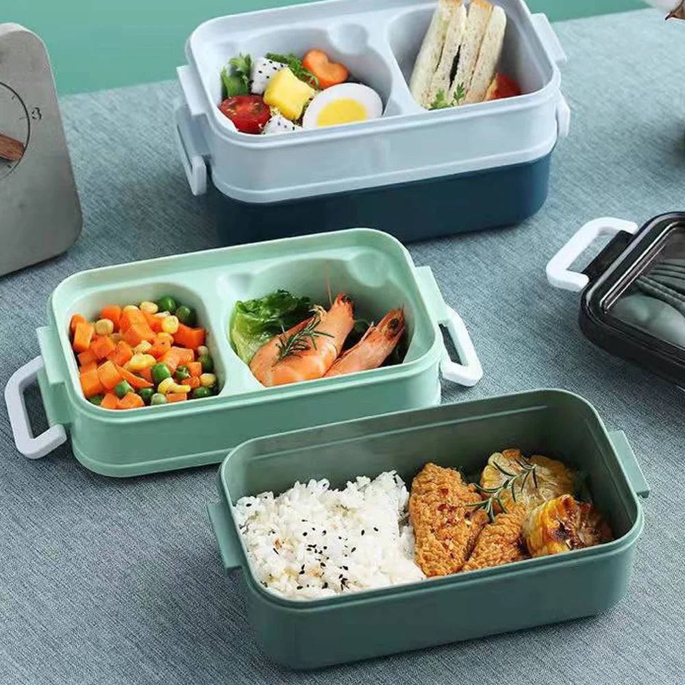Double-layer Lunch Box With Fork Chopsticks And Spoon 1400ml