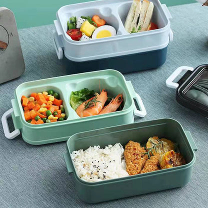 Double-layer Lunch Box With Fork Chopsticks And Spoon 1400ml