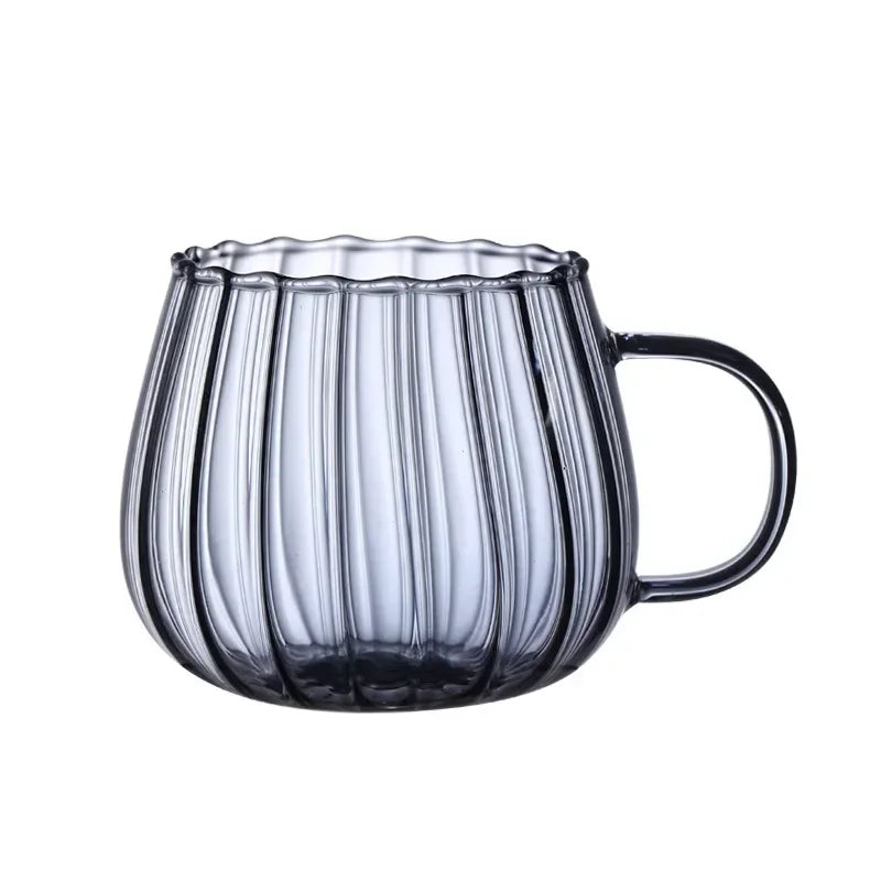 400ml High Borosilicate Glass Cup – Creative Striped Pumpkin-Shaped Mug