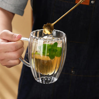 Stripe Coffee & Tea Mug – Double Wall Borosilicate Glass Cup