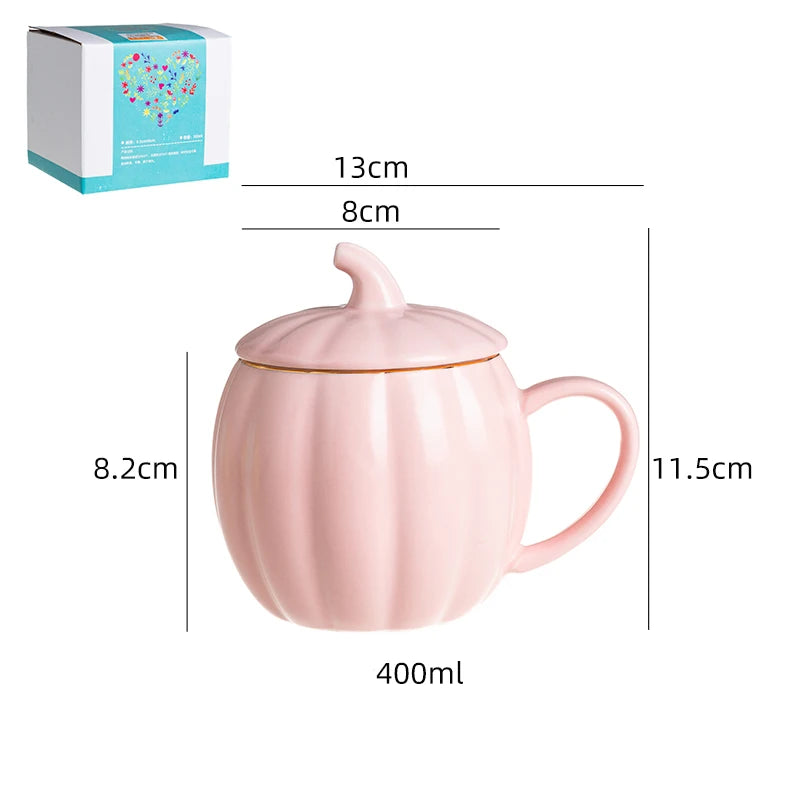 400ml Pumpkin Shape Mug with Lid – Multi-Purpose Pastel Ceramic Cup